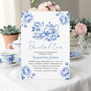 Chinoiserie-Blumen-Blauer Teekanne-Brautabschied  Einladung