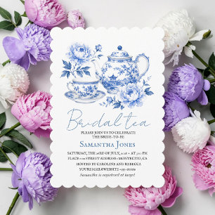 Chinoiserie-Blumen-Blauer Teekanne-Bridal-Shower Einladung