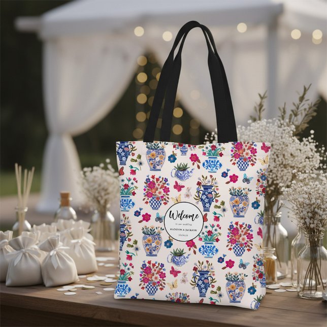 Chinoiserie-Blumen-Hochzeitstasche (Chinoiserie Floral Wedding Welcome Bag Tote)