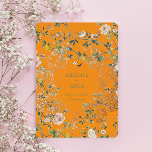 Chinoiserie-Blumen-Vögel-Hochzeit-Folie-Einladung Folieneinladung