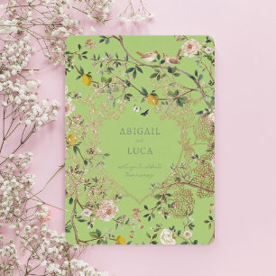 Chinoiserie-Blumen-Vögel-Hochzeit-Folie-Einladung Folieneinladung