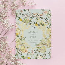 Chinoiserie-Blumen-Vögel-Hochzeit-Folien-Einladung