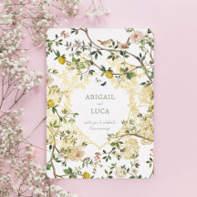 Chinoiserie Blumen Vögel Hochzeit Folien-Einladung