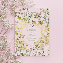 Chinoiserie-Blumen-Vögel-Hochzeit-Folien-Einladung