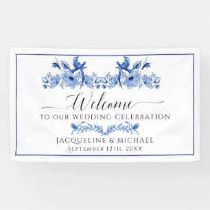 Chinoiserie Blumenmarsch Blaue Vogelhochzeit Banner