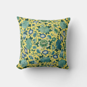Chinoiserie-Blumenmuster Gelber Chintz Kissen