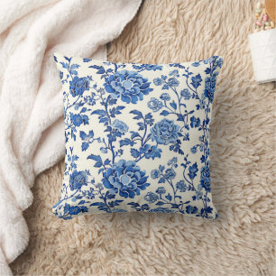 Chinoiserie Blumenmuster Serene Blue Blumen Kissen
