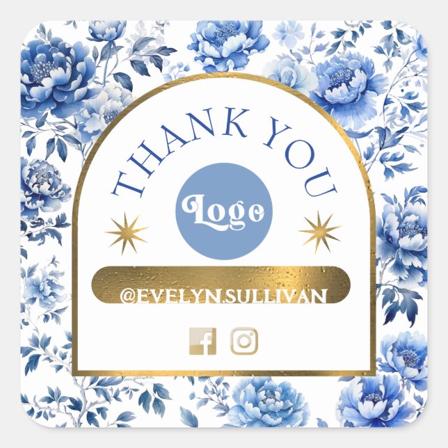 Chinoiserie-Blütenaufkleber Quadratischer Aufkleber (Vorderseite)