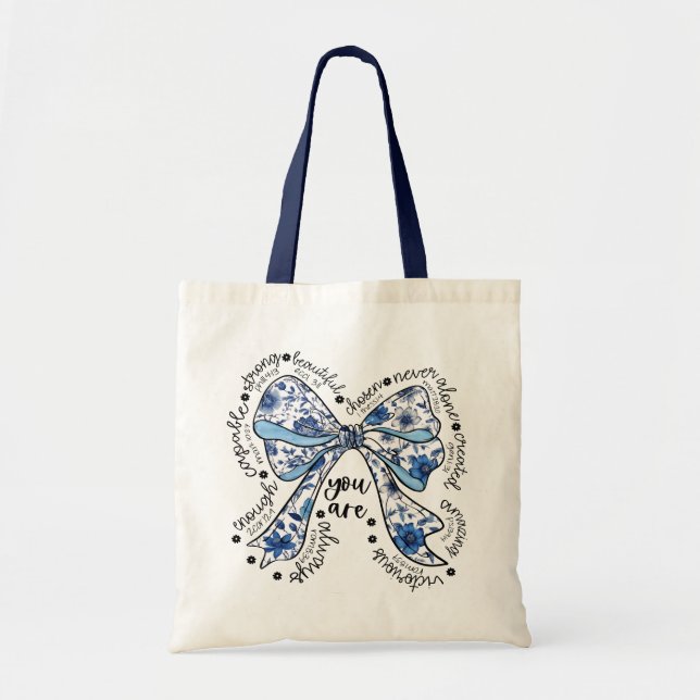 Chinoiserie-Bogen Blau Blumen Positiv  Tragetasche (Vorne)