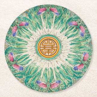 Chinoiserie Bok-Choy China-Muster inspiriert Runder Pappuntersetzer