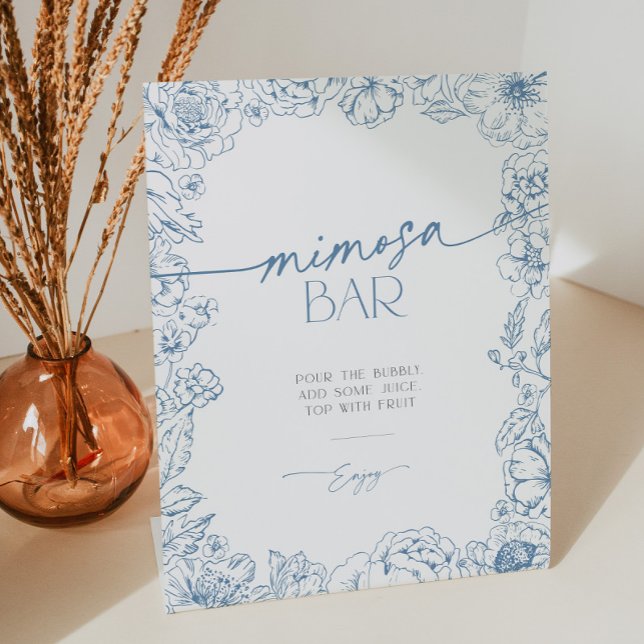 Chinoiserie Bridal Mimosa Bar Sockelschild (Elegant navy blue toile de jouy mimosa bar sign)