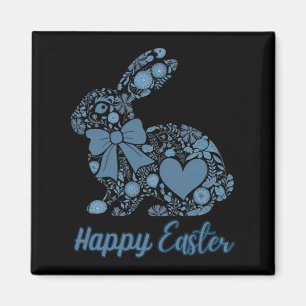 Chinoiserie Bunny Blue und White Happy Osterblau Magnet
