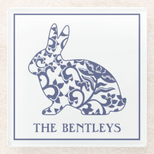 Chinoiserie Bunny Rabbit Glass Untersetzer