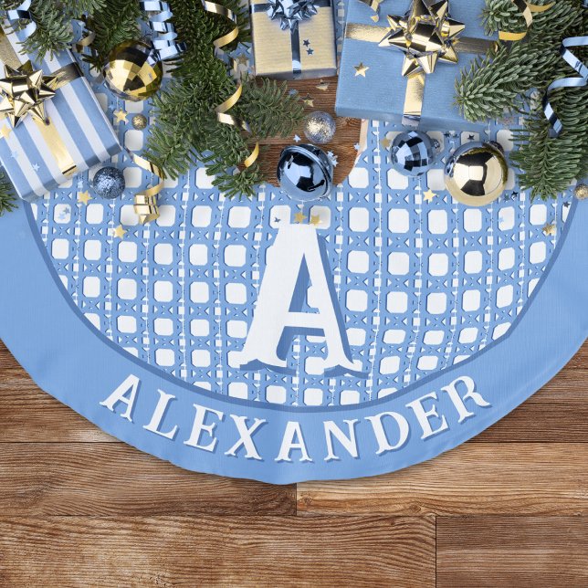 Chinoiserie Cane Trellis in Blue Personalized Leinenimitat Weihnachtsbaumdecke (Von Creator hochgeladen)