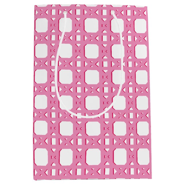 Chinoiserie Cane Trellis in Pink Mittlere Geschenktüte (Vorderseite)