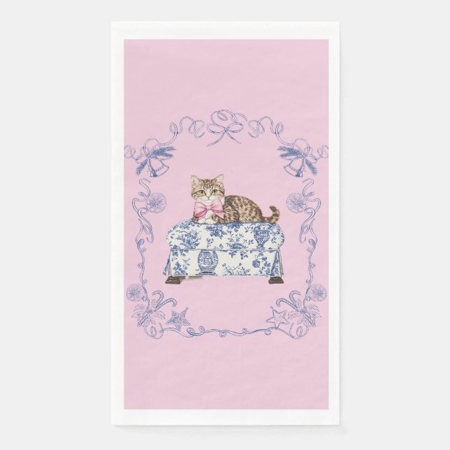 Chinoiserie Cat Christmas Guest Napkin Serviette (Vorderseite)