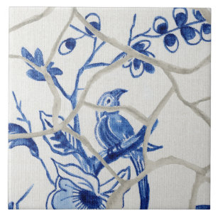 Chinoiserie Chic Blue White Chinese Bird Floral Fliese