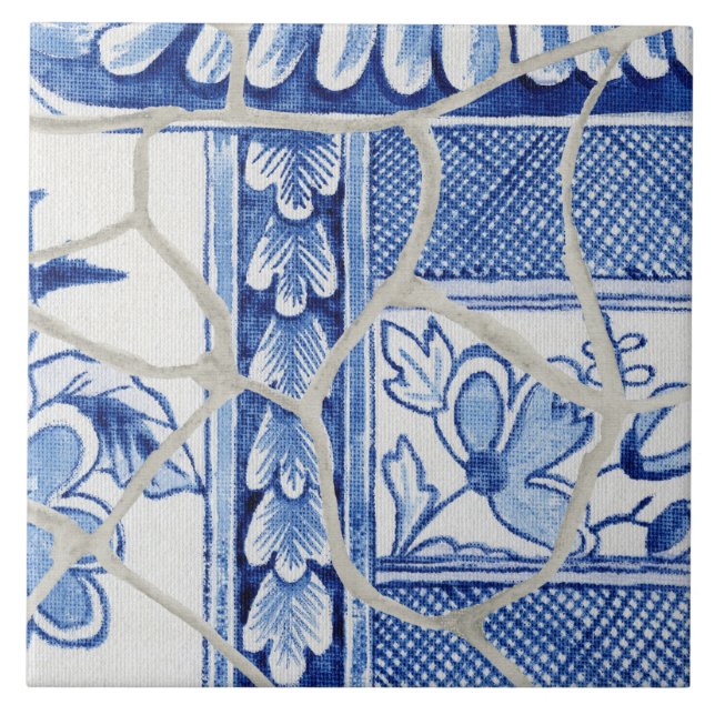 Chinoiserie Chic Blue White Chinesisch Blumenpagod Fliese (Vorderseite)