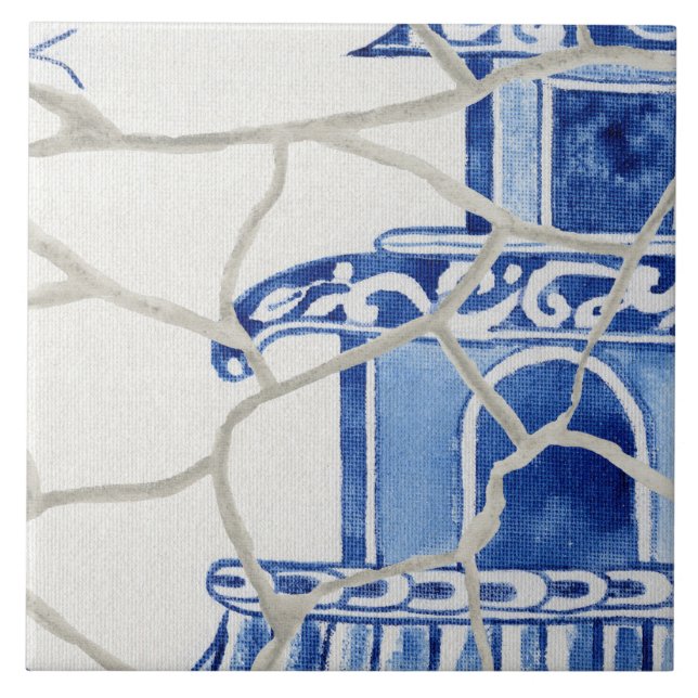 Chinoiserie Chic Blue White Chinesisch Pagoda Fliese (Vorderseite)