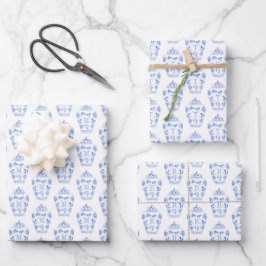 Chinoiserie Chic Blue & White Ginger Jar Monogram Geschenkpapier Set