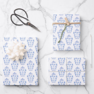 Chinoiserie Chic Blue & White Ginger Jar Monogram Geschenkpapier Set