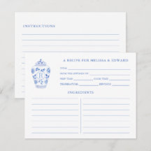 Chinoiserie Chic Blue White Monogram Rezept Card