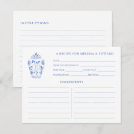 Chinoiserie Chic Blue White Monogram Rezept Card Einladung