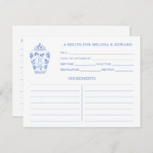 Chinoiserie Chic Blue White Monogram Rezept Card