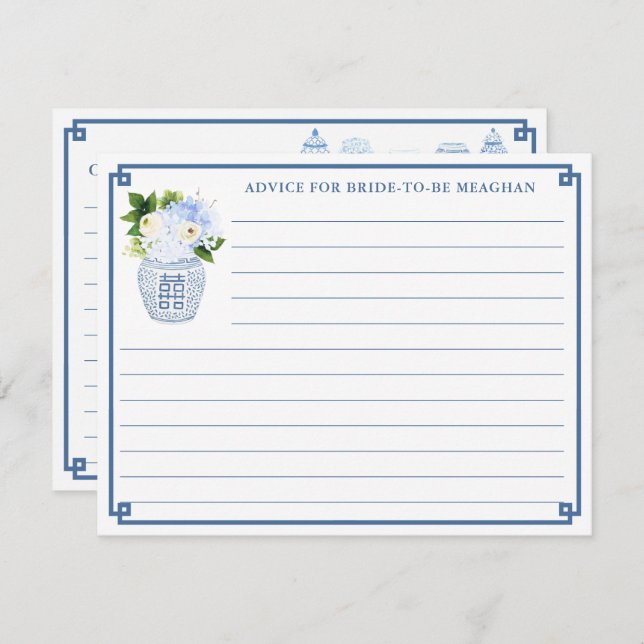Chinoiserie Chic Blue & White Wedding Advice Card Einladung (Vorne/Hinten)