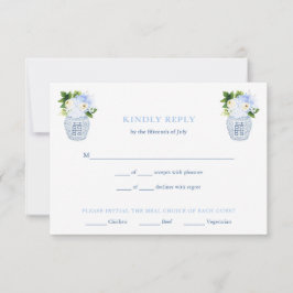 Chinoiserie Chic Blue & White Wedding RSVP Karte