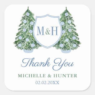 Chinoiserie Chic Christmas Tree Wedding Logo Gefal Quadratischer Aufkleber