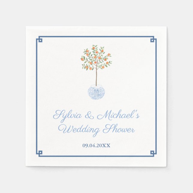 Chinoiserie Chic Citrus Orange Tree Brautparty Serviette (Vorderseite)