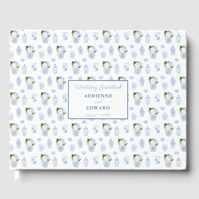 Chinoiserie Chic Double Happiness Jars Wedding Gästebuch (Vorderseite)