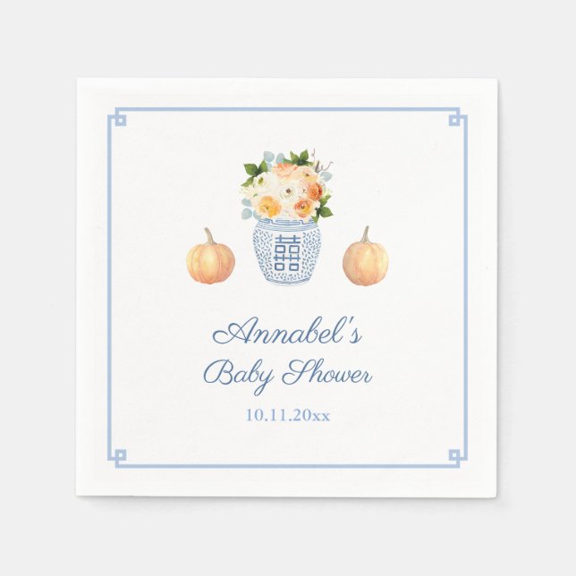 Chinoiserie Chic Fall Orange und Navy Baby Dusche Serviette (Vorderseite)