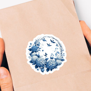 Chinoiserie Chic Hydrangeas & Bluebird Wreath Pack Aufkleber