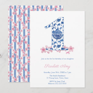 Chinoiserie Chic Little Girl 1. Geburtstag Party Einladung