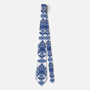 Chinoiserie Chic Navy Blau Blumenornament Muster Krawatte