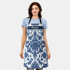 Chinoiserie Chic Navy Blue Flower Ornament Pattern Schürze