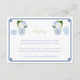 Chinoiserie Chic Navy & Green Wedding Registry Begleitkarte