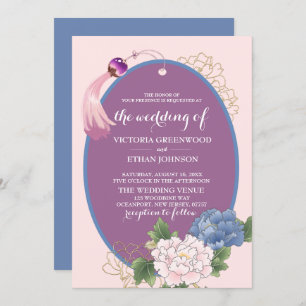 Chinoiserie Chic Peonies & Tassel Wedding Einladung