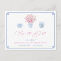 Chinoiserie Chic Pink Blue Wedding rettet das Datu