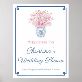 Chinoiserie Chic Pink und Navy Blue Polterabend Poster
