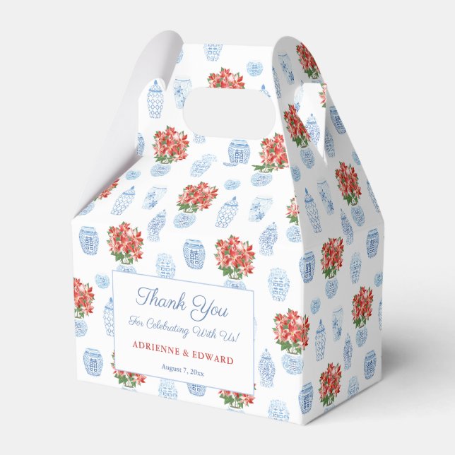 Chinoiserie Chic Poinsettia Weihnachtsfeier Geschenkschachtel (Vorderseite)