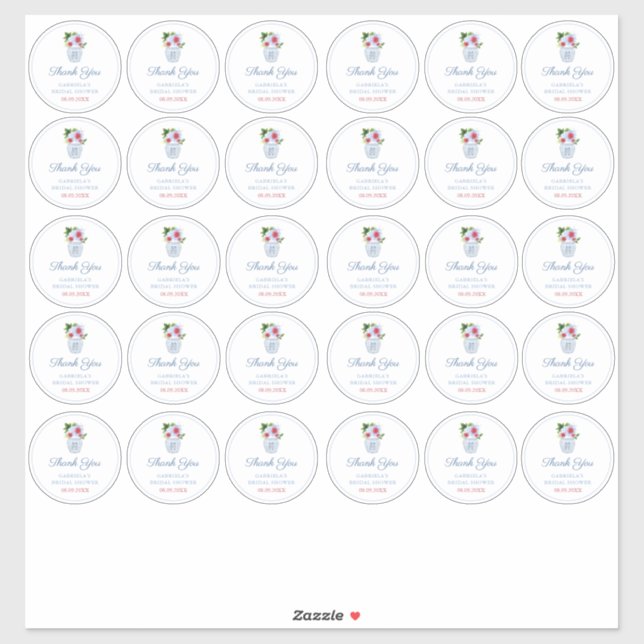 Chinoiserie Chic Red White und Blue Medium Gefalle Aufkleber (Blatt)