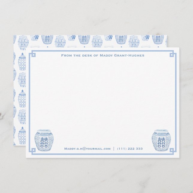 Chinoiserie Chic Stationery vom Schreibtisch aus Mitteilungskarte (Vorne/Hinten)