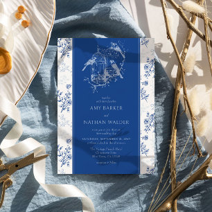 Chinoiserie Chic Vintage Blau-Weiße Hochzeit Einladung