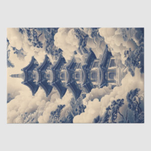 Chinoiserie Chinese Temple Blue Decoupage Seidenpapier