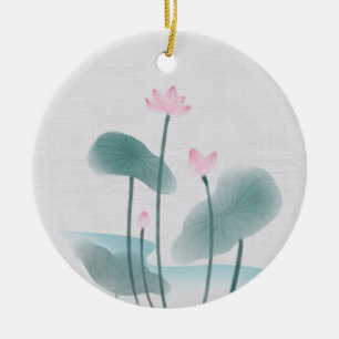 Chinoiserie Chinesische Tintenpatronen Lotus Flora Keramik Ornament