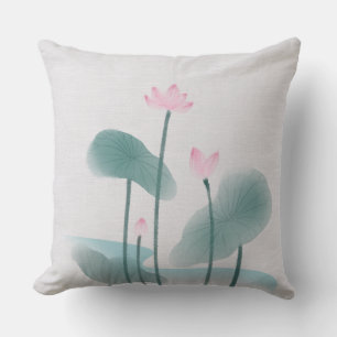 Chinoiserie Chinesische Tintenpatronen Lotus Flora Kissen