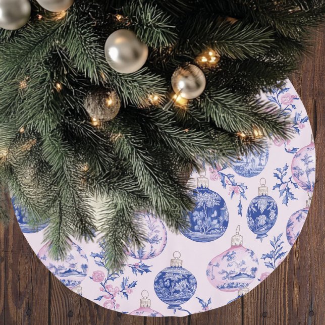 Chinoiserie Christmas Pink & Blue  Polyester Weihnachtsbaumdecke (Von Creator hochgeladen)